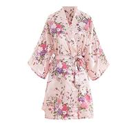 YAOMEI Bride Bridesmaid Robes, Women's Dressing Gown Kimono Silky Satin Glitter Cherry Blossoms Bridal Party Bathrobe, Morning of Wedding Robes S-2XL (Bust: 126cm, Fit for S to 2XL, Pink)
