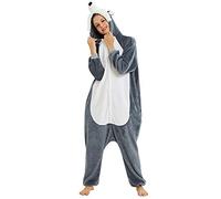 YAOMEI Women Onesies Adult, Unisex Mens Kigurumi Onesies Unicorn Pyjamas Flannel Animal Sleepsuit Nightwear with 3D Hoodie, Halloween Costume Clothing (XL, B-Husky)