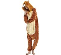 YAOMEI Women Onesies Adult, Unisex Mens Kigurumi Onesies Unicorn Pyjamas Flannel Animal Sleepsuit Nightwear with 3D Hoodie, Halloween Costume Clothing (L, A-Lion)
