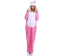 YAOMEI Women Onesies Adult, Unisex Mens Kigurumi Onesies Unicorn Pyjamas Flannel Animal Sleepsuit Nightwear with 3D Hoodie, Halloween Costume Clothing (XL, Kitty)