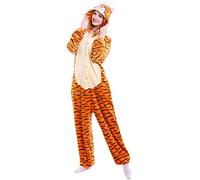 YAOMEI Women Onesies Adult, Unisex Mens Kigurumi Onesies Unicorn Pyjamas Flannel Animal Sleepsuit Nightwear with 3D Hoodie, Halloween Costume Clothing (S, Tigger)