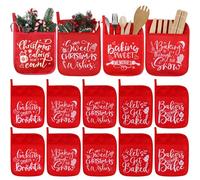 Yaomiao 10 Pcs Christmas Pot Holders with Pocket Pot Holder Potholder Gift Hot Pads Heat Resistant Oven Mitts Cookie Bag for Kitchen Baking Cooking (Red,Simple)