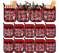 Yaomiao 10 Pcs Christmas Pot Holders with Pocket Pot Holder Potholder Gift Hot Pads Heat Resistant Oven Mitts Cookie Bag for Kitchen Baking Cooking (Red, Black,Plaid)