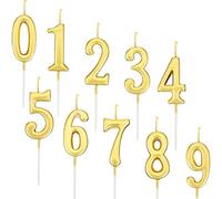 Yaomiao 10 Pieces Birthday Numeral Candles Cake Numeral Candles Number 0-9 Glitter Cake Topper Decoration for Birthday Party Favor (Gold)