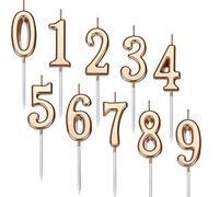 Yaomiao 10 Pieces Birthday Numeral Candles Cake Numeral Candles Number 0-9 Glitter Cake Topper Decoration for Birthday Party Favor (Champagne Gold)