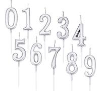Yaomiao 10 Pieces Birthday Numeral Candles Cake Numeral Candles Number 0-9 Glitter Cake Topper Decoration for Birthday Party Favor (Silver)