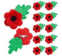 Yaomiao 10 Pieces Felt Poppy Brooch Felt Flower Pin Poppy Pin with Cute Black Button Small Knitted Badge Handmade Brooch (Red)