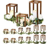 Yaomiao 12 Pcs Wooden Candle Lanterns Bulk Rustic Farmhouse Centerpieces for Wedding Baby Shower Party Table Room Decoration Gift