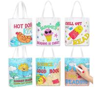 Yaomiao 18 Pcs Summer Reading Coloring Canva Tote Bags Large Back to School Gift for Beach Party Favor (12 x 12 x 4'',Bright)
