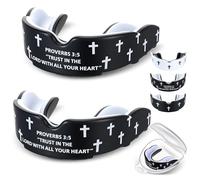 Yaomiao 2 Pcs Cross Mouth Guards Christian Teeth Armor Sport Game Guard with Case Religious Mouth Guards for Baseball Football Lacrosse Basketball Rugby Boxing Taekwondo (Black & Proverb,Youth)