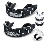 Yaomiao 2 Pcs Cross Mouth Guards Christian Teeth Armor Sport Game Guard with Case Religious Mouth Guards for Baseball Football Lacrosse Basketball Rugby Boxing Taekwondo(Black & Philip,Youth)