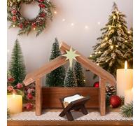 Yaomiao 2 Pcs Small Christmas Nativity Stable Manger Decorations 9.25 x 7.08 Inch Wood Nativity Scene with Roof Star for Inside Scale Holy Family Tiny Wooden Stable Shed Creche Home Desk Decor