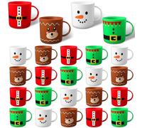Yaomiao 24 Pcs Christmas Mugs Set Santa Snowman Elk Elf Plastic Mugs Bulk Christmas 8 oz Cups Gifts for Holiday Party Supplies, 4 Styles