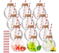 Yaomiao 24 Pcs Plastic Patron Bottles Empty for Drinks Mini Plastic Fish Bowl Ornament Cups Spherical Potion Bottle with Cork and Straws Bulb Cups for Carnival Party Theme Decorations (500ml/16oz)