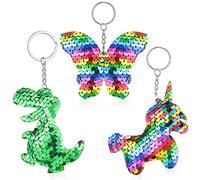 Yaomiao 3 Pieces Flip Sequin Keychain Unicorn Butterfly Dinosaur Bag Filler Keychains Girls Kawaii Keyring Party Favors Key Chains for Kids Adults Easter Gifts Birthday Backpack Decorations Supplies
