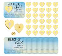 Yaomiao 30 Sets Religious Heart of Gold Pins on Card Bulk Religious Bible Verse Pins Church Gifts Christian Heart Lapel Pin with Card for Women Christian Church Gifts Sunday School Party Favor