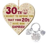 Yaomiao 30th Birthday Gifts Plaque and Keyrings Set Birthday Happy Keychain Stainless Steel for Women Men Bedroom Dining Room Car