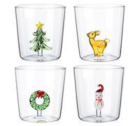 Yaomiao 4 Pcs Christmas Stemless Wine Glasses 10 oz Christmas Wine Glasses with Tree Snowman Deer Wreath 3D Drinking Juice Glass Cup Tumbler for Housewarming Party Supplies Gifts Xmas Table Decor