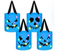 Yaomiao 4 Pcs Halloween Trick or Treat Bucket for Kids Light up Pumpkin Candy Bags LED Halloween Treating Baskets Reusable Goodie Gift Tote Bag for Party Favor Supplies(Blue)