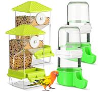 Yaomiao 4 Pcs No Mess Bird Feeders Automatic Parrot Water Dispenser Clear Quail Feeder and Watered Cage Accessories for Small and Medium Parakeet Cockatiel Canary(Assorted,Green)