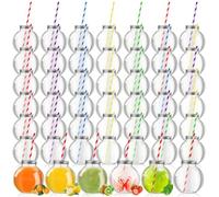 Yaomiao 48 Pcs 10 oz Mini Plastic Fish Bowl Ornament Cups for Drinks Clear Spherical Potion Bottles with Lids and Straws Bulb Cups for Christmas Carnival Candy Party Decorations (Multicolor)