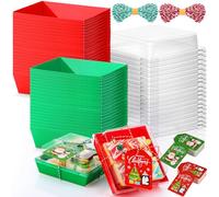 Yaomiao 50 Pcs Christmas Charcuterie Boxes with Ropes Cards, Christmas Food Box with Clear Lids, Disposable Paper Bakery Square Dessert Containers for Xmas Party Favor Cookie Cake Sandwich (Classic)
