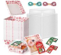 Yaomiao 50 Pcs Christmas Charcuterie Boxes with Ropes Cards, Christmas Food Box with Clear Lids, Disposable Paper Bakery Square Dessert Containers for Xmas Party Favor Cookie Cake Sandwich (Canes)