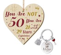 Yaomiao 50th Birthday Gifts Plaque and Keyrings Set Birthday Happy Keychain Stainless Steel for Women Men Bedroom Dining Room Car