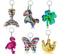 Yaomiao 6 Pcs Colorful Sequin Keychains Party Bag Gifts Fillers Reversible Glitter Flip Sequin Keychains for Birthday Party Favors Adults Backpack Accessories