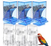 Yaomiao 6 Pcs No Mess Bird Feeders Automatic Clear Parrot Water Dispenser Acrylic Quail Feeder and Watered Cage Accessories Indoor for Small and Medium Parrot Cockatiel Canary (Blue Feeder)