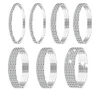 Yaomiao 7 Pieces Rhinestone Stretch Bracelet Tennis Bangle Stackable Rhinestone Bracelet Wedding Jewelry for Women Bridal Girls(Silver)