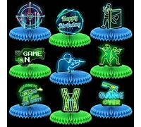 Yaomiao 9 Pcs Laser Tag Party Decorations Neon Laser Tag Honeycomb Table Centerpieces Glow Birthday Party Supplies for Birthday and Baby Shower Table Decor