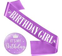 Yaomiao Birthday Sash for Women Birthday Girl Sash Party Decorations and It's My Button Glittery Metal Pin Its My Pin Badge for Party Decoration(Purple)