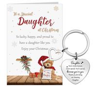 Yaomiao Daughter Christmas Card Keyring Gifts from Mum Dad with Envelopes Set Lovely Heart Daughter Keychain Xmas Festive Greetings Card for Gifts Decor