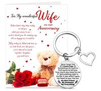 Yaomiao Wife Gifts from Husband Wedding Anniversary Card for Wife Anniversary Greeting Cards with Envelope Never Forget That I Love You Stainless Steel Keyring Keychain Gifts for Her Wife Present