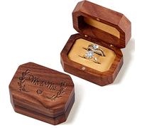 Yaomiao Wooden Wedding Ring Box for 2 Rings Mr and Mrs Vintage Engraving Ring Holder Case with Magnetic Rustic Engagement Ring Box Gift for Proposal Wedding Anniversary Accessories (Simple Style)