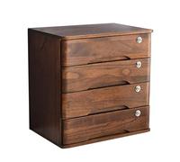 YAONJS Solid Wood Desktop Storage Box With Lockable Drawer-style Four-tier Desktop Cabinet For Office Miscellaneous Documents And Files(Walnut color)