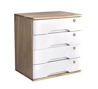 YAONJS Solid Wood Desktop Storage Box With Lockable Drawer-style Four-tier Desktop Cabinet For Office Miscellaneous Documents And Files(Natural wood+white)