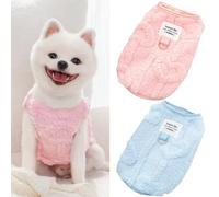 Yaopelky 2pcs Small Dog Sweaters with Leash D-Ring Fleece Warm Puppy Sweater Fall Winter Pet Coat Dog Clothes for Small Medium Dogs,Cats (Pink-Blue, L(4-6kg))