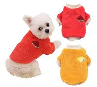 Yaopelky 2PCS Small Medium Dog Winter Clothes Fleece Turtleneck Jumpsuit Cute Fruit Print Cat Outfit for Chihuahua Yorkie Teddy (Orange-Red, XL)