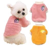 Yaopelky 2PCS Small Medium Dog Winter Clothes Fleece Turtleneck Jumpsuit Cute Fruit Print Cat Outfit for Chihuahua Yorkie Teddy (Pink-Orange, L)