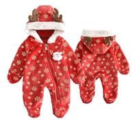 Yaopelky Baby Christmas Snowsuit, Red Fleece Hooded Romper with Snowflake Pattern, Warm Winter Jumpsuit (Red, 3 Months)