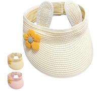 Yaopelky Baby Girls Roll-up Straw Hat Infant Cute Flower Open Top Visor Hat Summer Beach Sun Protection Cap Adjustable for 5M-2Y (UK, Age, 6 Months, 24 Months, White)