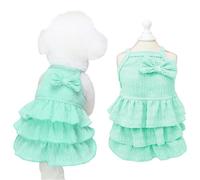 Yaopelky Cat Dress Dog Clothes for Small Medium Dogs Girl Tiered Layer Cake Puppy Dresses with Bow Cute Dog Girls Summer Clothe Pet Outfits for Yorkie Chihuahua Clothes (Green, S(1-2kg))