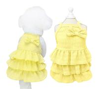 Yaopelky Cat Dress Dog Clothes for Small Medium Dogs Girl Tiered Layer Cake Puppy Dresses with Bow Cute Dog Girls Summer Clothe Pet Outfits for Yorkie Chihuahua Clothes (Yellow, L(3-4kg))