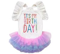 Yaopelky Dog Birthday Dress It's My Birthday Dog Dress Small Doggy Girl's Tutu Dresses Ruffle Sleeless Puppy Clothes Tulle Lace Skirt Pet Costume Cat Outfits (White, L)