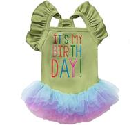 Yaopelky Dog Birthday Dress It's My Birthday Dog Dress Small Doggy Girl's Tutu Dresses Ruffle Sleeless Puppy Clothes Tulle Lace Skirt Pet Costume Cat Outfits (Green, S)