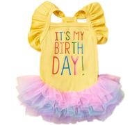 Yaopelky Dog Birthday Dress It's My Birthday Dog Dress Small Doggy Girl's Tutu Dresses Ruffle Sleeless Puppy Clothes Tulle Lace Skirt Pet Costume Cat Outfits (Yellow, XXS)