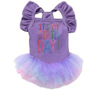 Yaopelky Dog Birthday Dress It's My Birthday Dog Dress Small Doggy Girl's Tutu Dresses Ruffle Sleeless Puppy Clothes Tulle Lace Skirt Pet Costume Cat Outfits (Purple, XS)