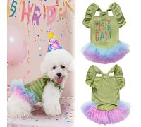 Yaopelky Dog Birthday Dress It's My Birthday Dog Dress Small Doggy Girl's Tutu Dresses Ruffle Sleeless Puppy Clothes Tulle Lace Skirt Pet Costume Cat Outfits (Green, XXS)